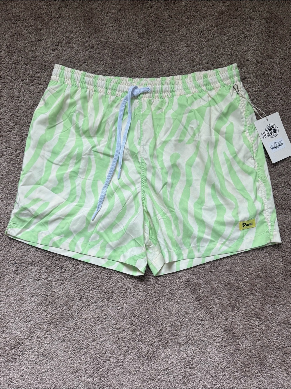 Duvin Keylime Zebra Swim Shorts Men's XL Green/White Drawstring Lined Pocket